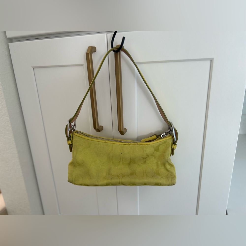 Rare Vintage Y2K Coach Neon Yellow Green Baguette Shoulder Bag - Picture 4 of 8